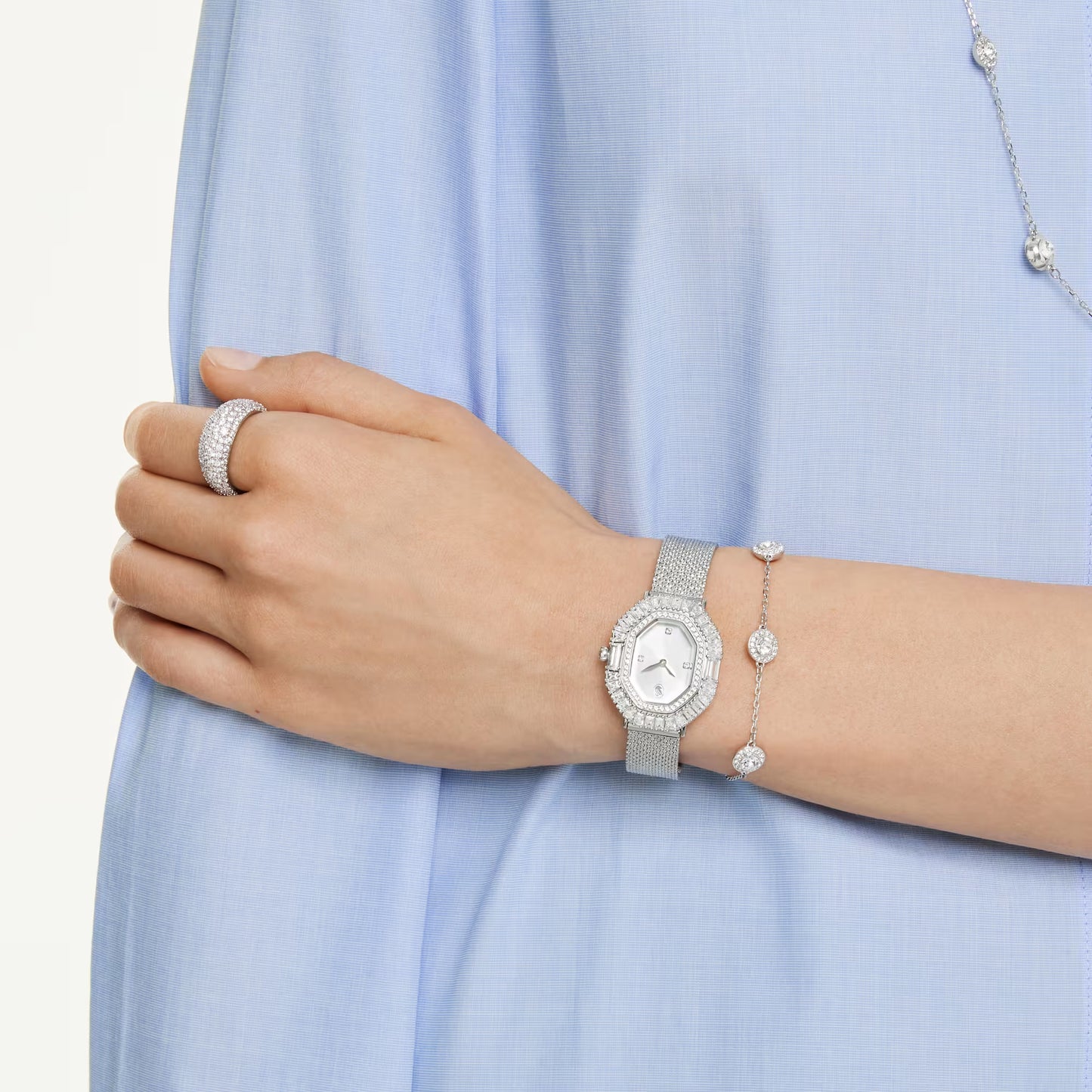 Una Angelic bracelet, Round cut, Double sided motifs, White, Rhodium plated