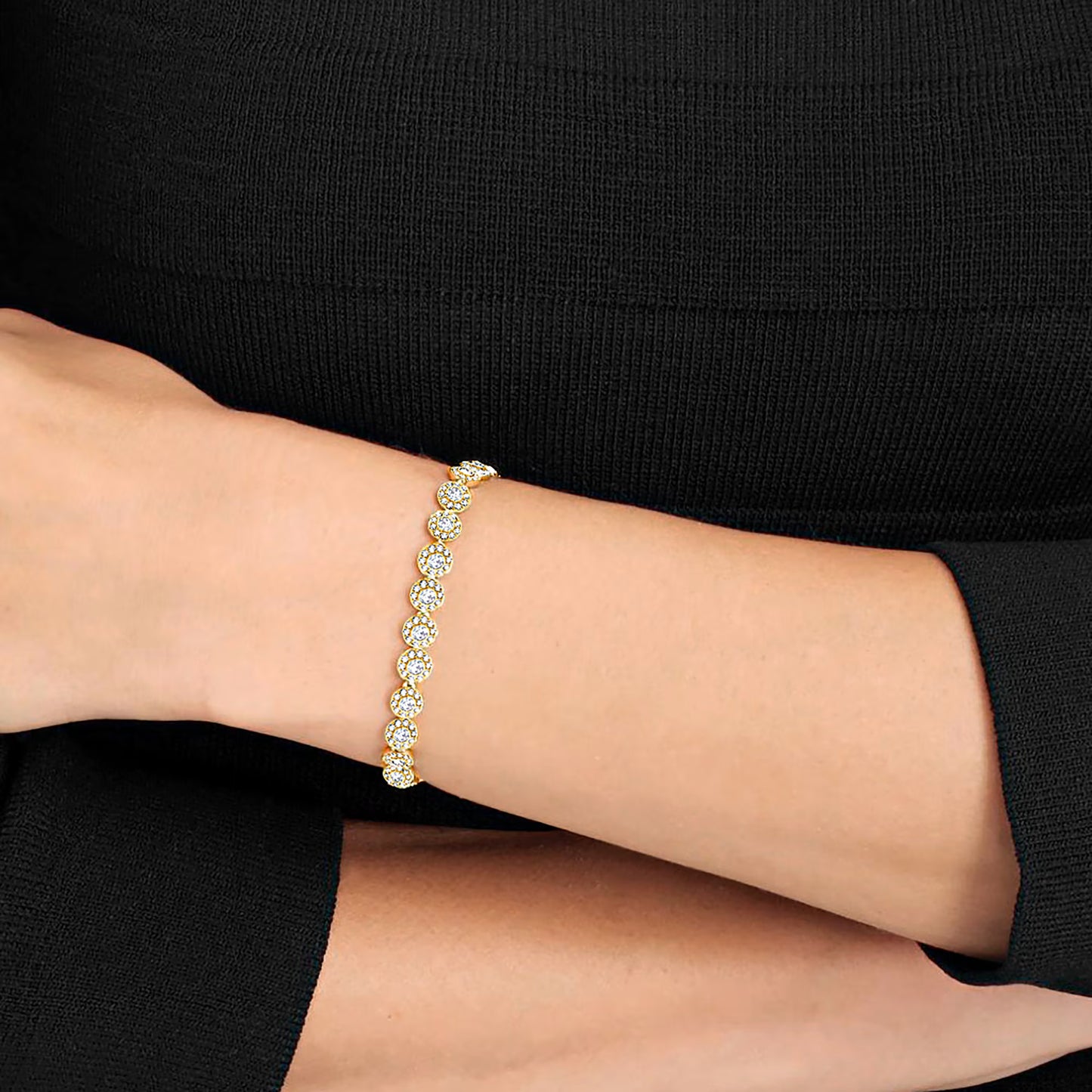 Una Angelic bracelet, Round cut, Pavé, Medium, White, Gold-tone plated