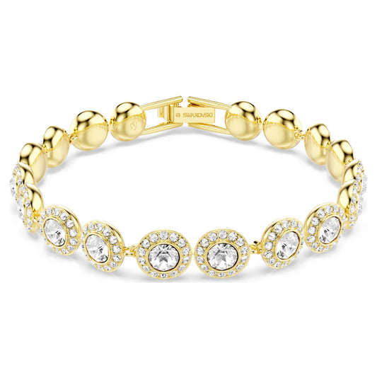Una Angelic bracelet, Round cut, Pavé, Medium, White, Gold-tone plated