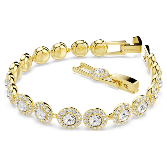 Una Angelic bracelet, Round cut, Pavé, Medium, White, Gold-tone plated