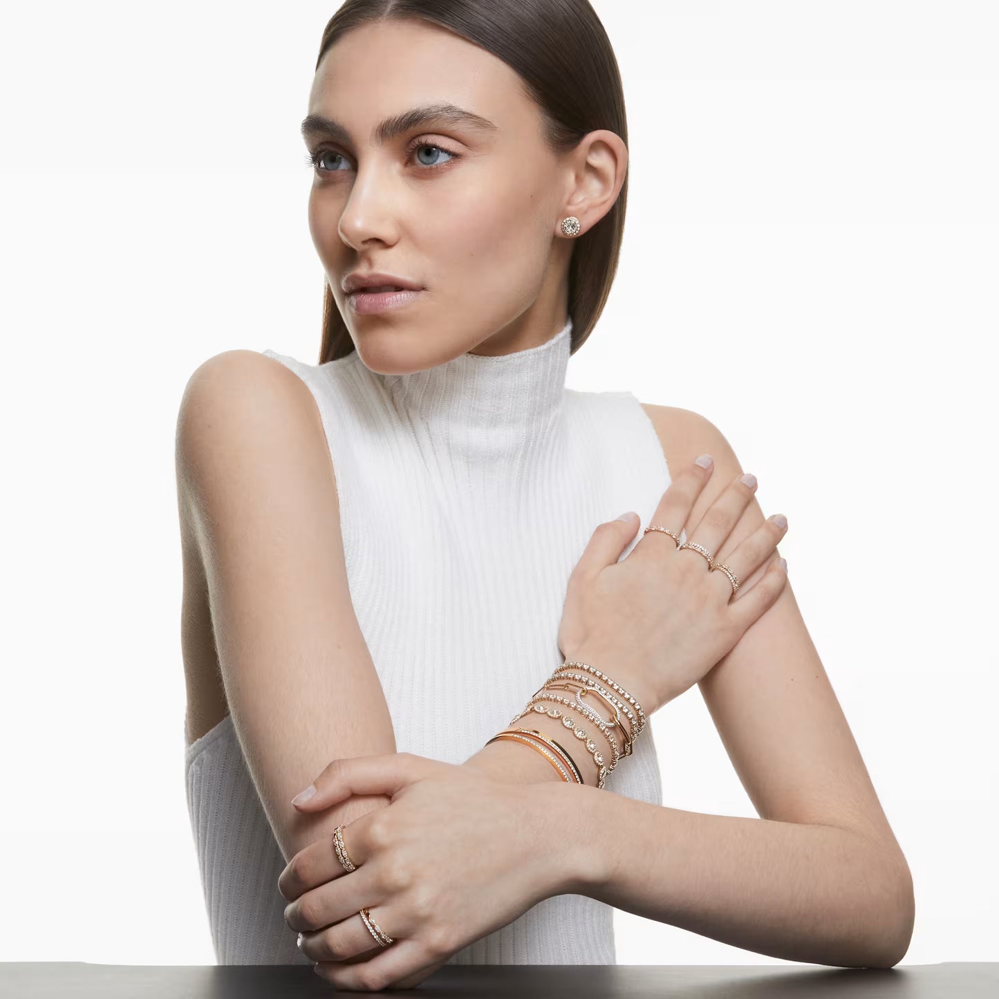Una Angelic Tennis bracelet, Round, Pavé, Rose, M