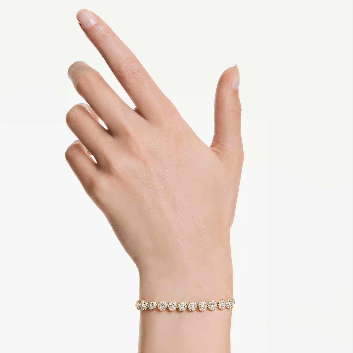 Una Angelic bracelet, Round cut, White, Gold-tone plated