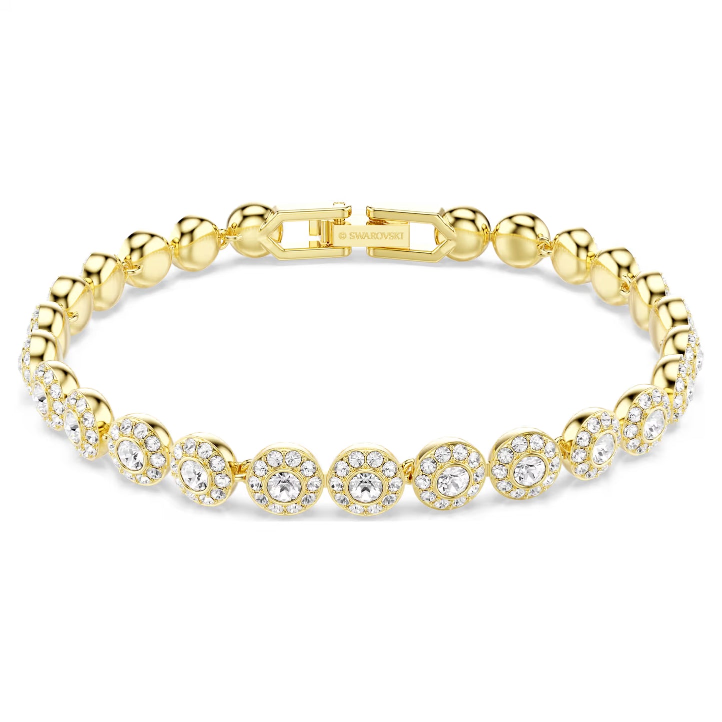 Una Angelic bracelet, Round cut, White, Gold-tone plated