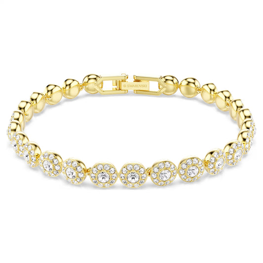 Una Angelic bracelet, Round cut, White, Gold-tone plated