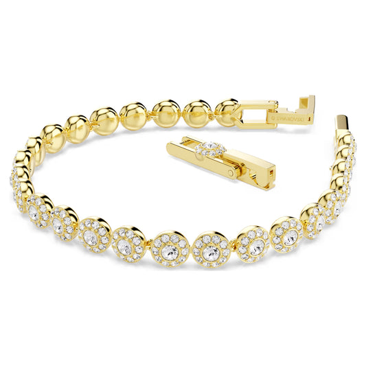Una Angelic bracelet, Round cut, White, Gold-tone plated