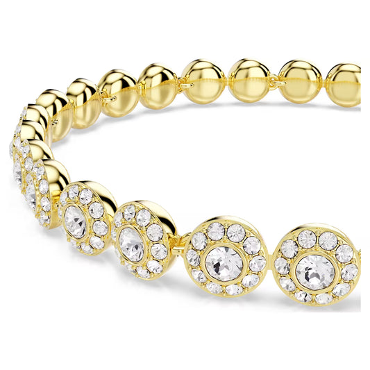 Una Angelic bracelet, Round cut, White, Gold-tone plated
