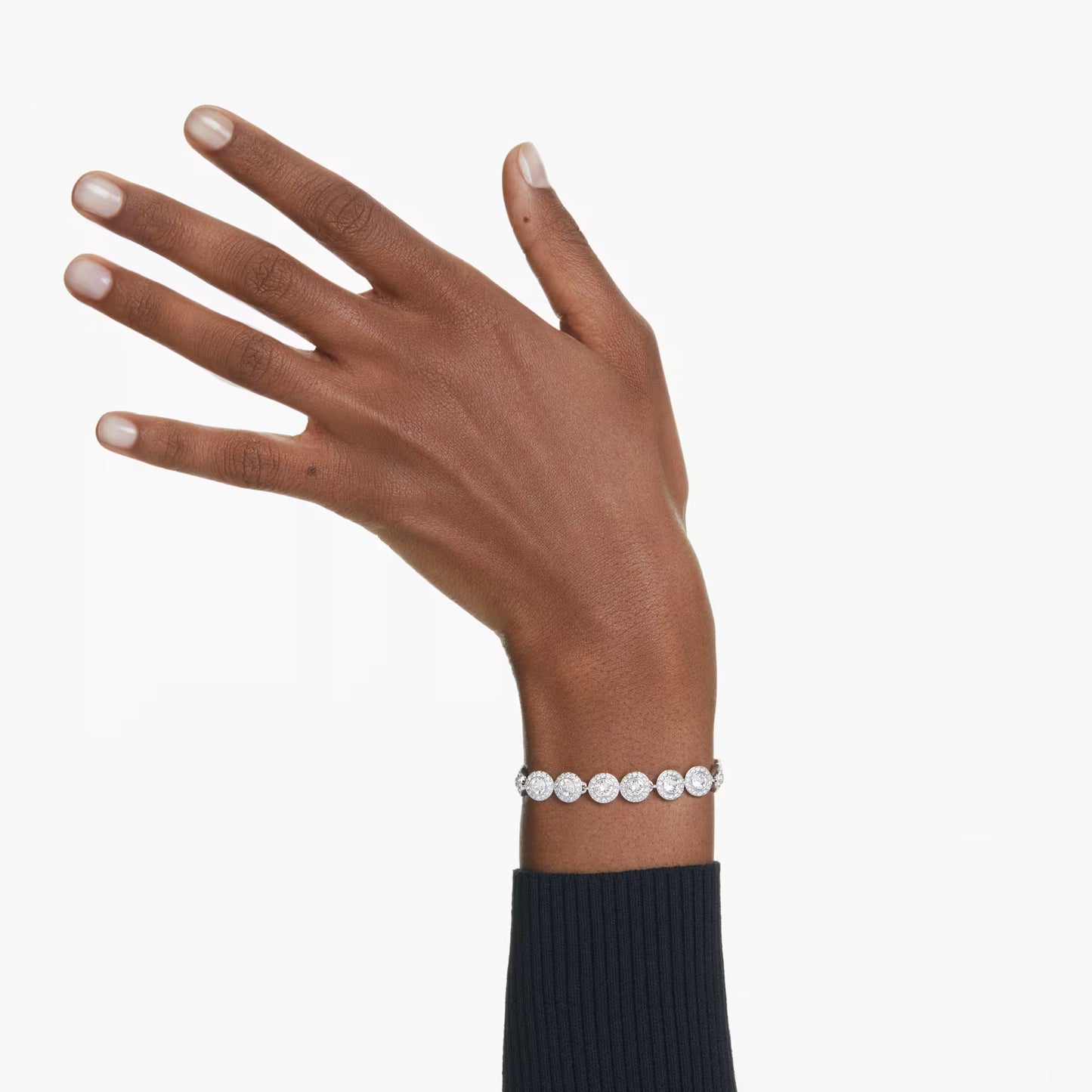 Una Angelic bracelet, Round, White, Rhodium, M