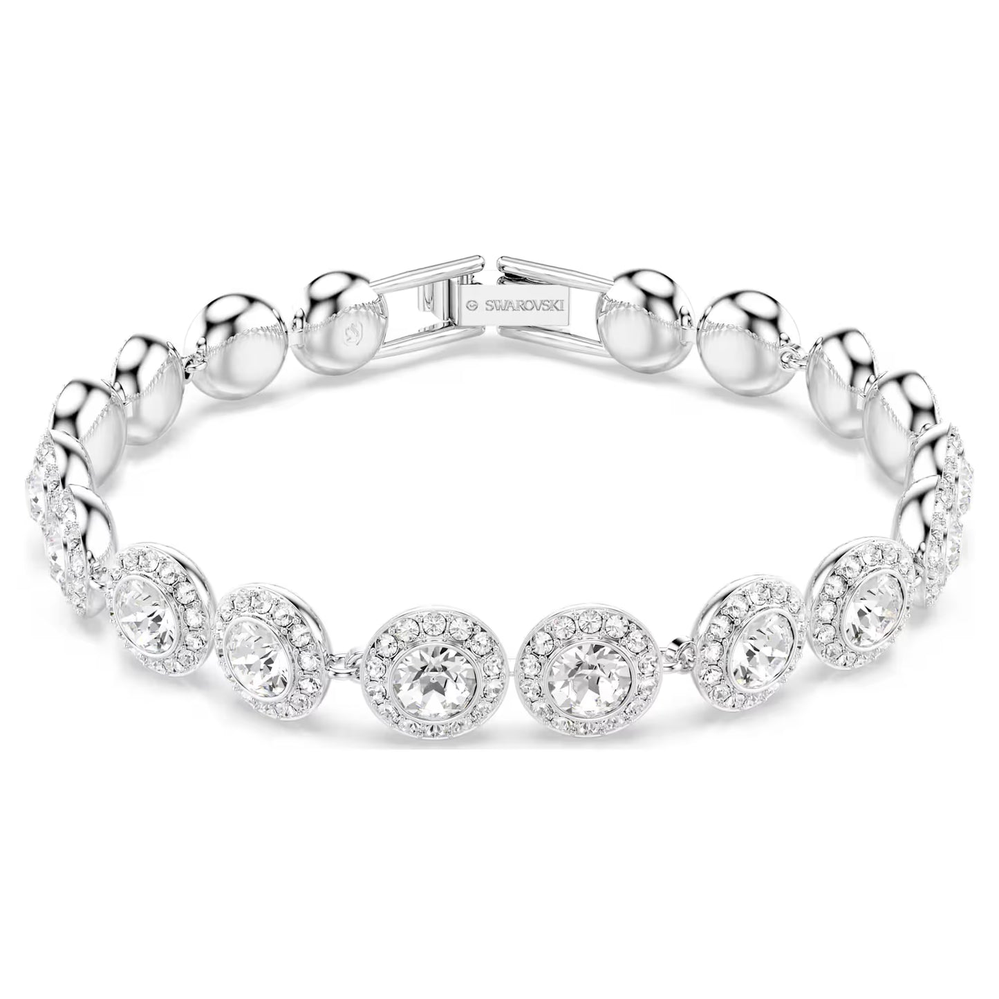 Una Angelic bracelet, Round, White, Rhodium, M