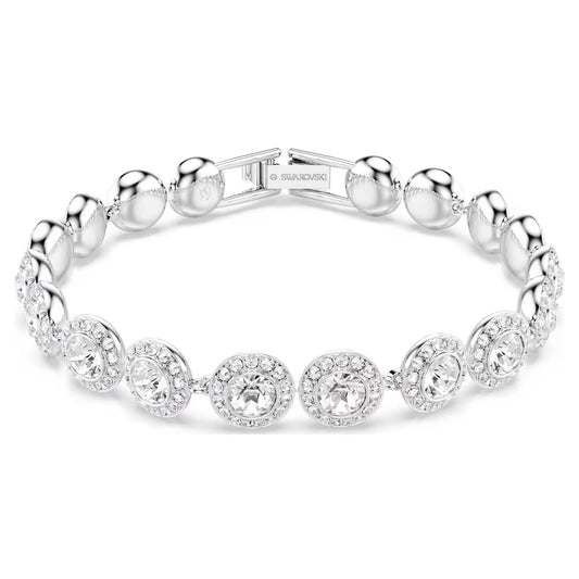 Una Angelic bracelet, Round, White, Rhodium, M