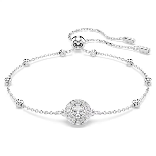 Una Angelic bracelet, Round cut, White, Rhodium plated