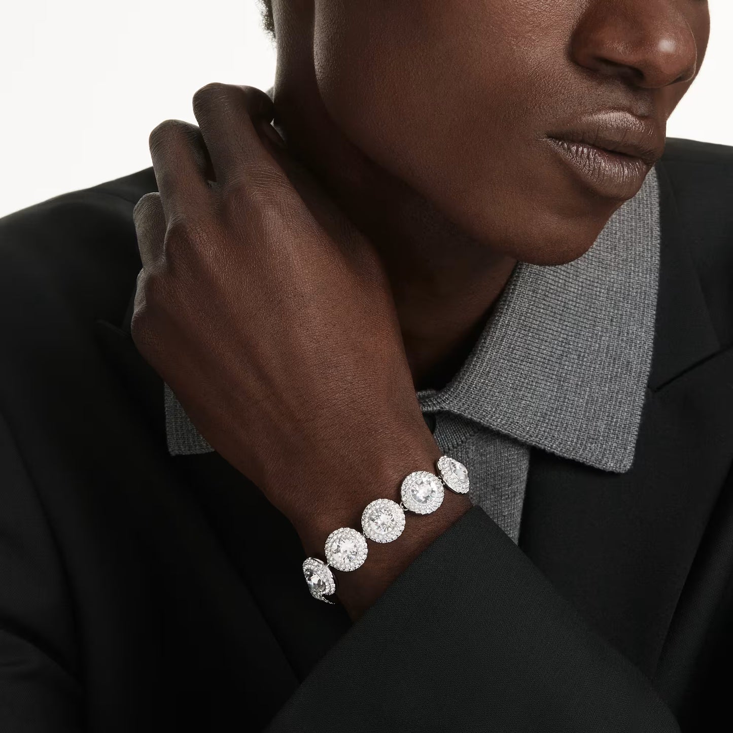 Una Angelic bracelet, White, Rhodium plated