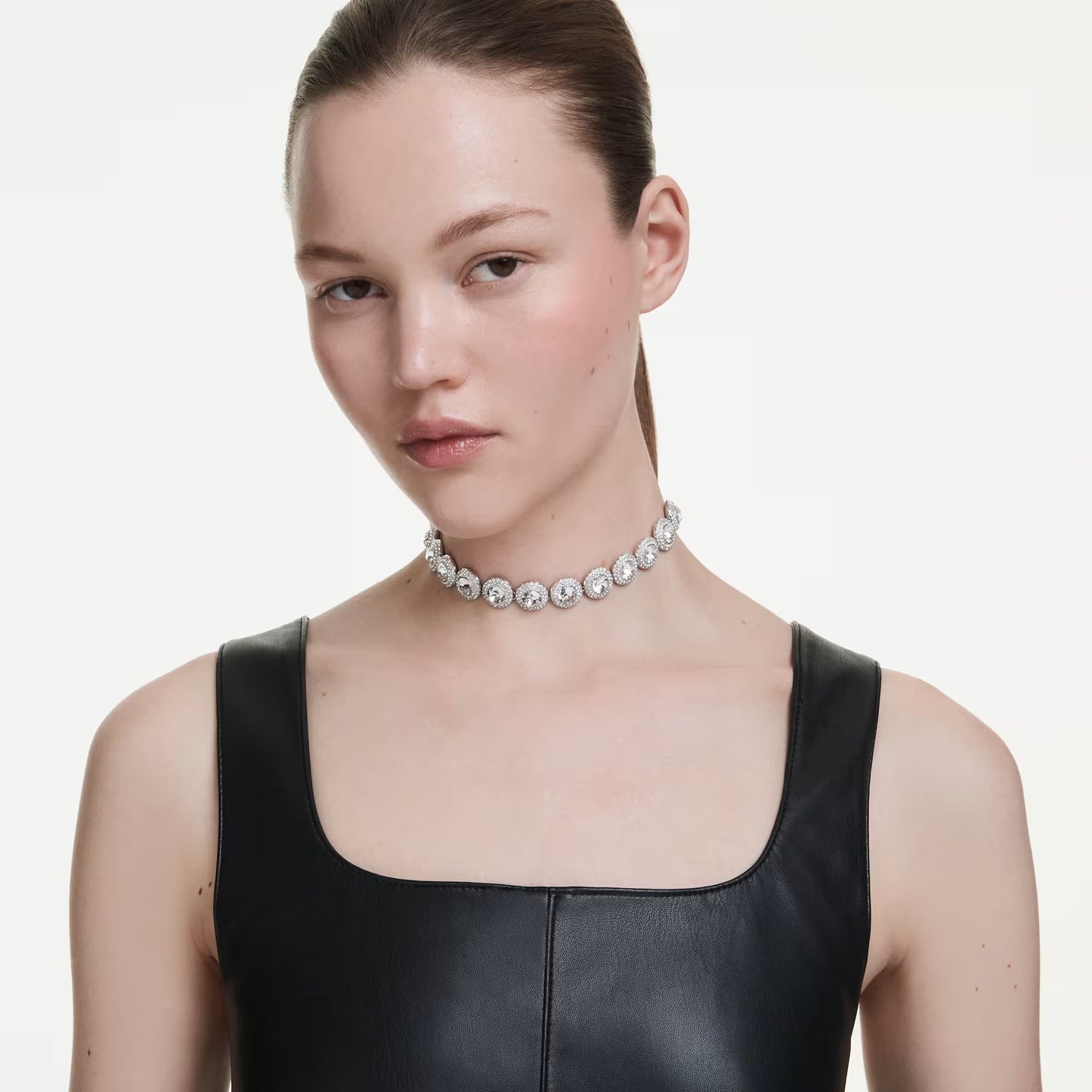 Una Angelic choker, White, Rhodium plated