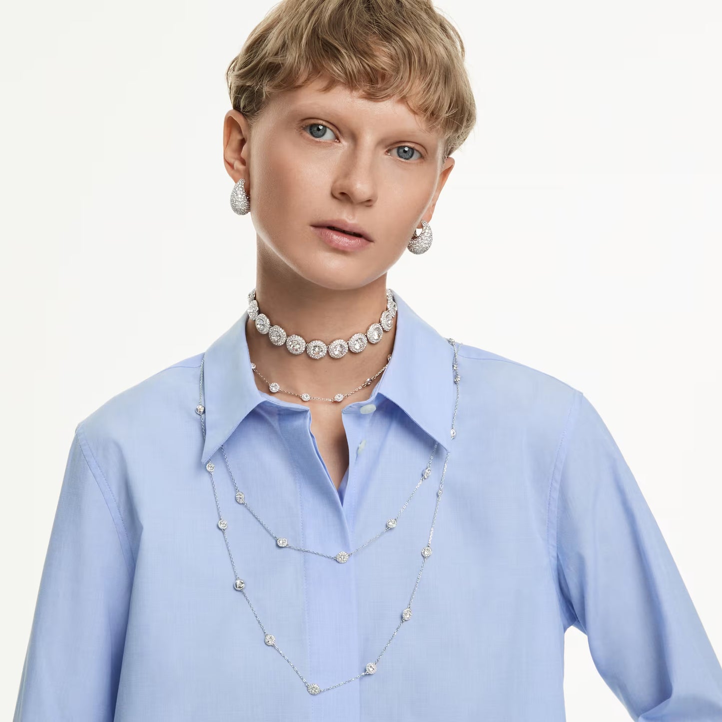 Una Angelic choker, White, Rhodium plated