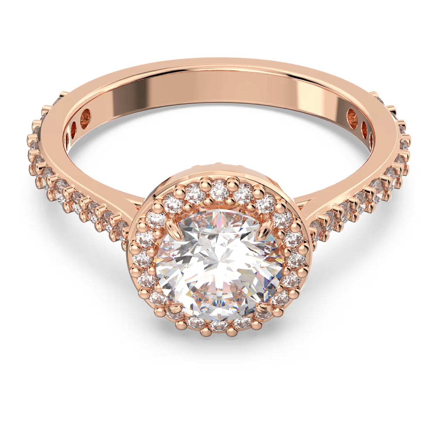 Una Angelic cocktail ring, Round cut, Pavé, White, Rose gold-tone plated