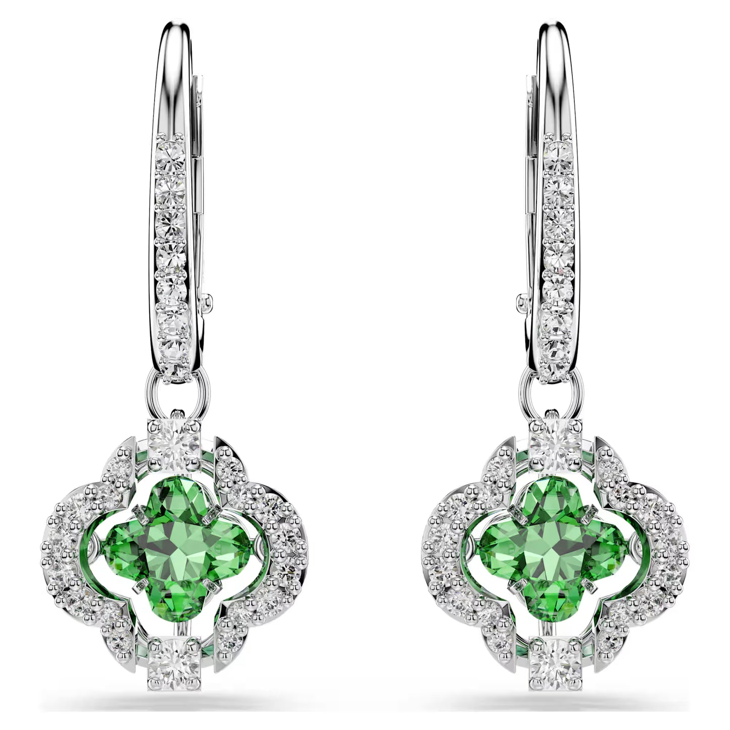 Una Angelic drop earrings Mixed cuts, Green, Rhodium plated