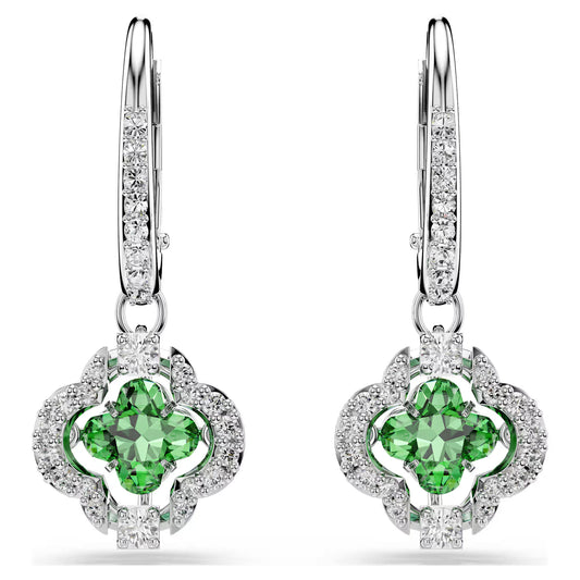 Una Angelic drop earrings Mixed cuts, Green, Rhodium plated