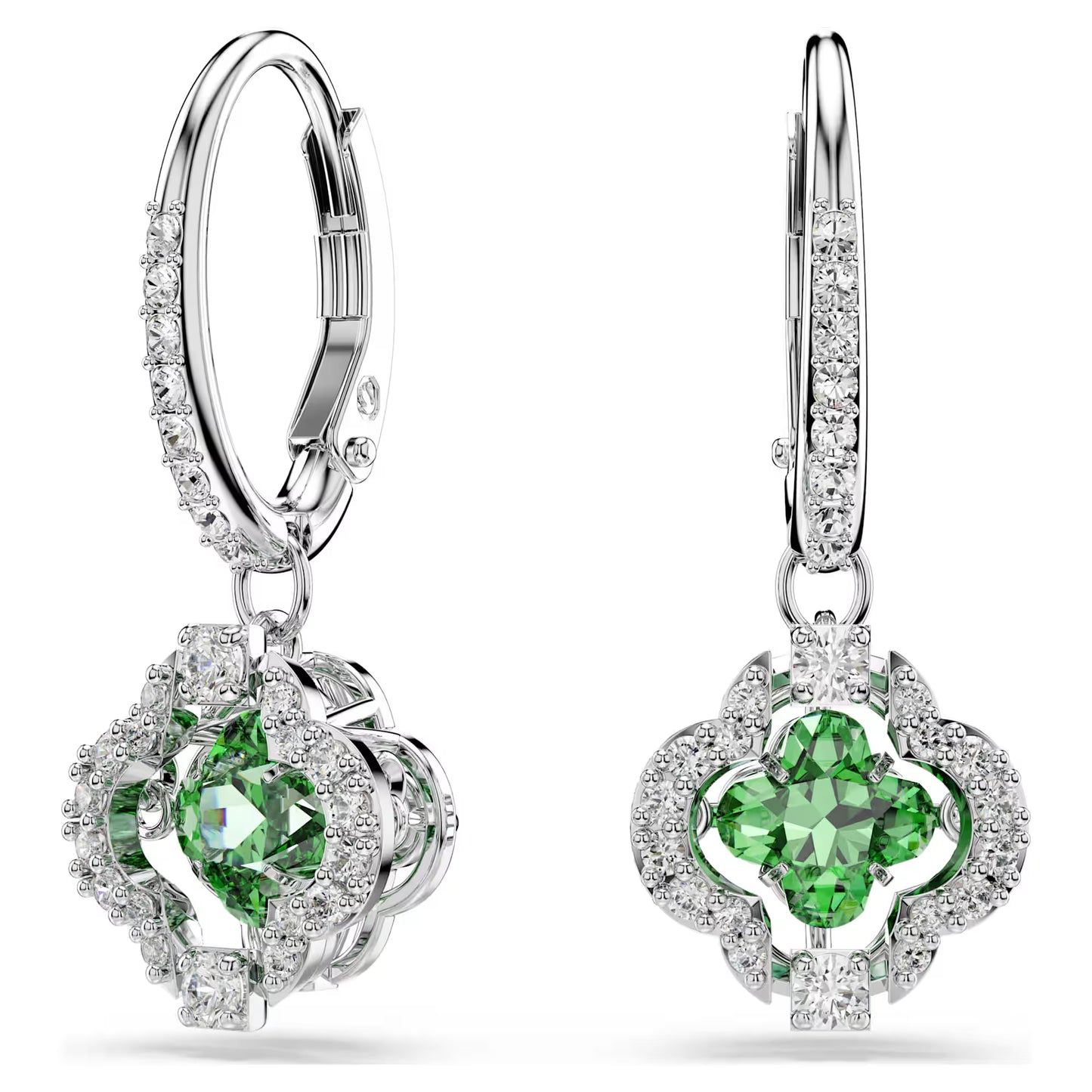 Una Angelic drop earrings Mixed cuts, Green, Rhodium plated