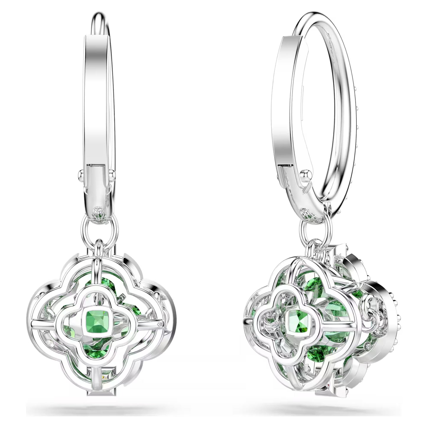 Una Angelic drop earrings Mixed cuts, Green, Rhodium plated