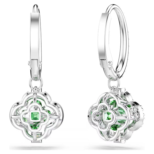 Una Angelic drop earrings Mixed cuts, Green, Rhodium plated