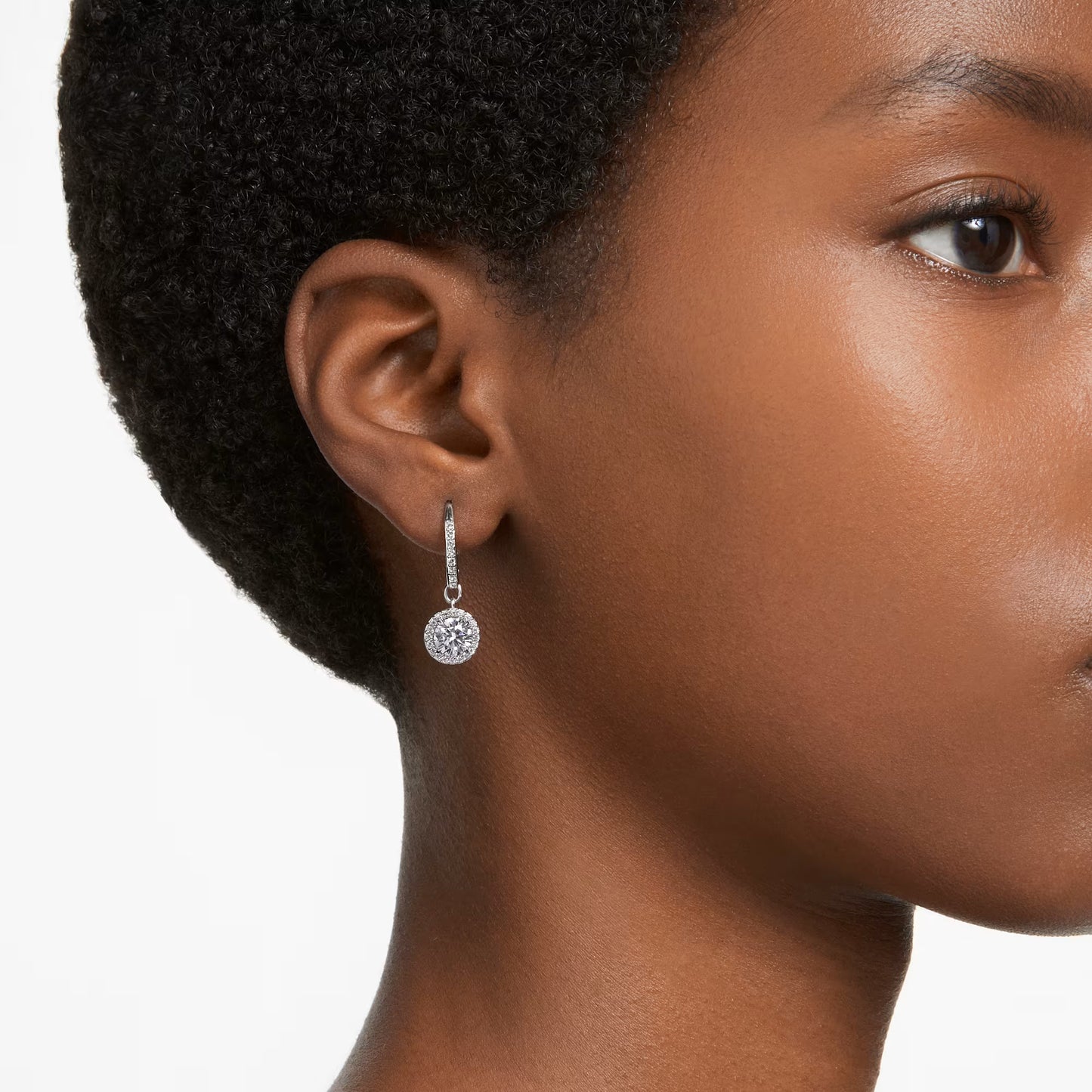 Una Angelic drop earrings, Round cut, Pavé, White,
