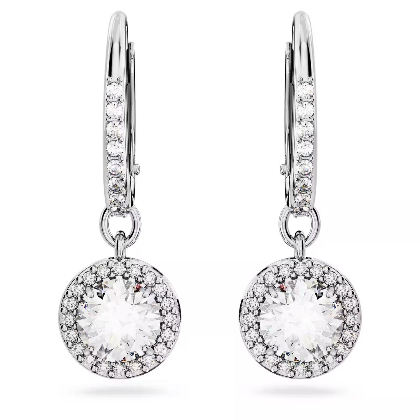 Una Angelic drop earrings, Round cut, Pavé, White,
