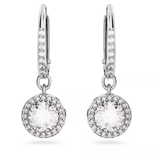 Una Angelic drop earrings, Round cut, Pavé, White,