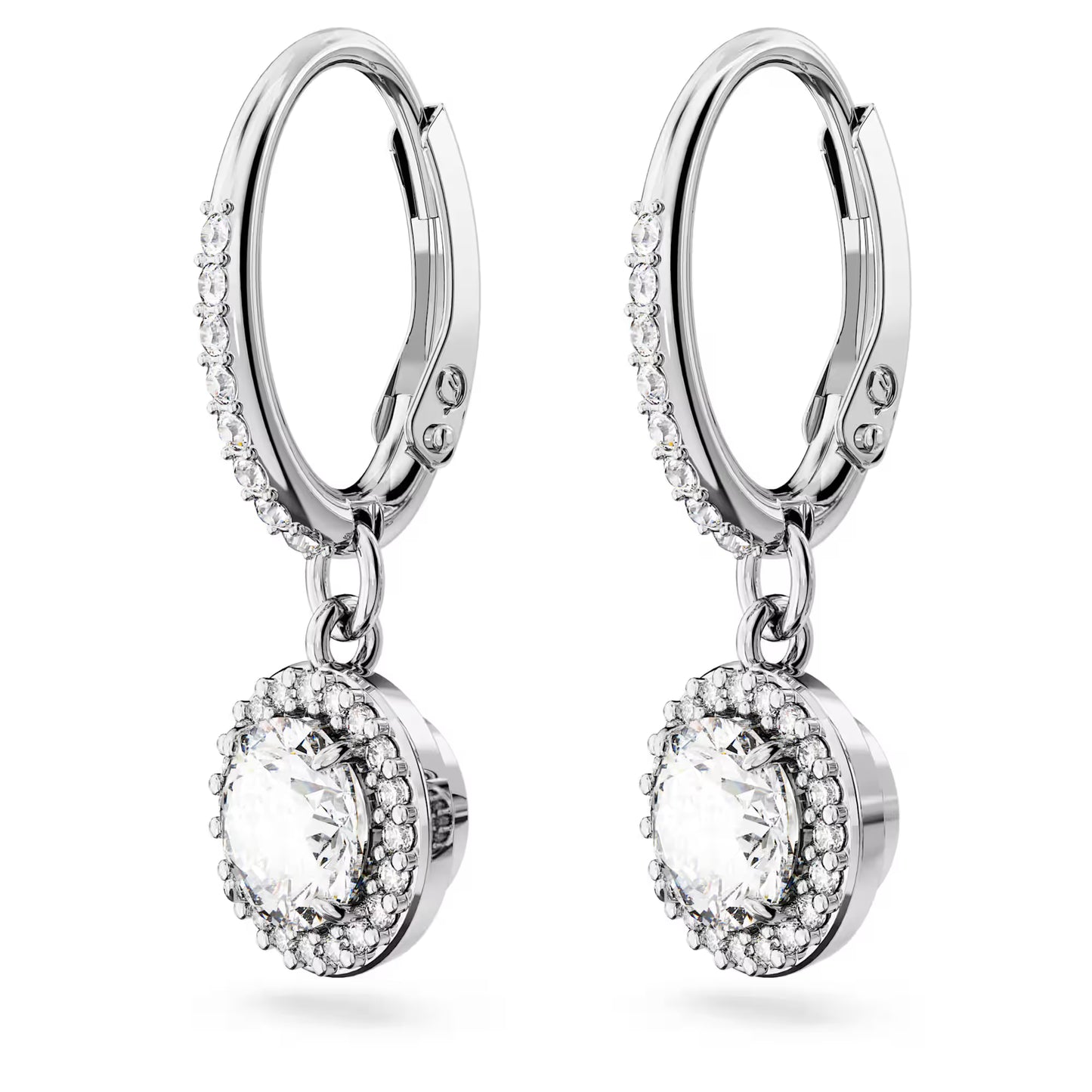 Una Angelic drop earrings, Round cut, Pavé, White,