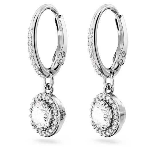 Una Angelic drop earrings, Round cut, Pavé, White,