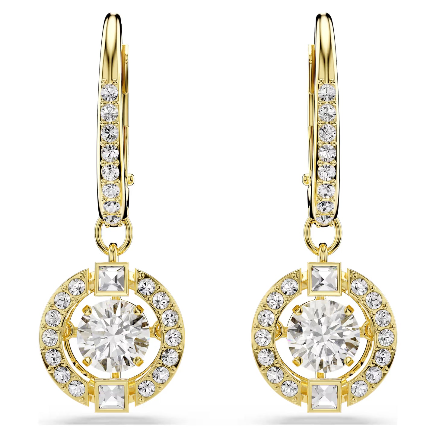 Una Angelic drop earrings, Round cut, White, 18K gold finish