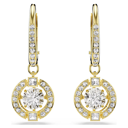 Una Angelic drop earrings, Round cut, White, 18K gold finish