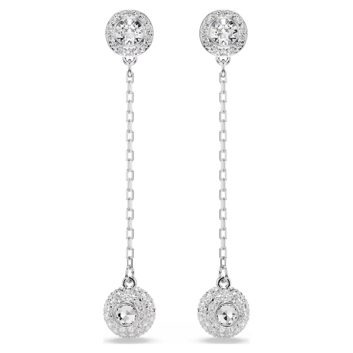 Una Angelic drop earrings, Round cut, White, Rhodium plated