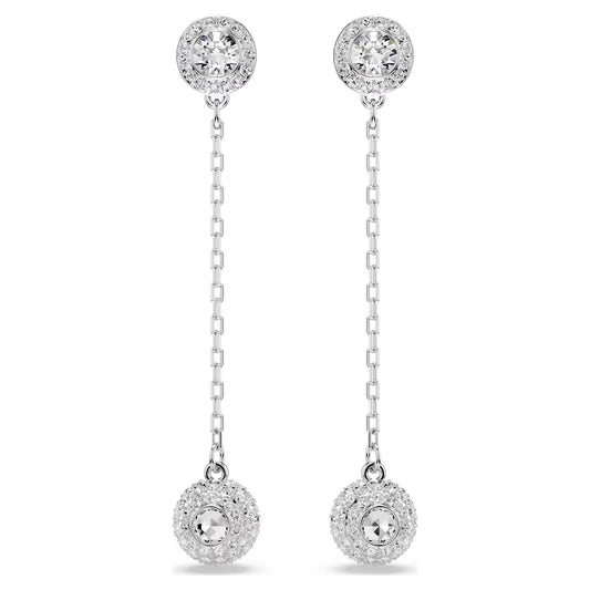 Una Angelic drop earrings, Round cut, White, Rhodium plated