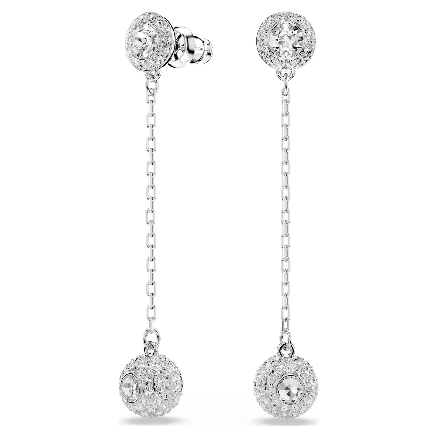 Una Angelic drop earrings, Round cut, White, Rhodium plated