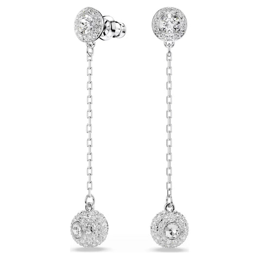 Una Angelic drop earrings, Round cut, White, Rhodium plated