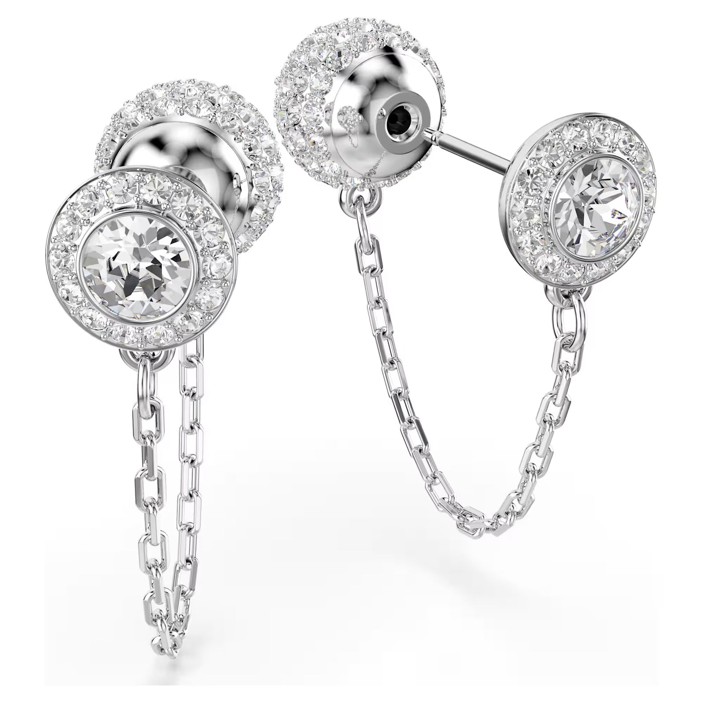 Una Angelic drop earrings, Round cut, White, Rhodium plated
