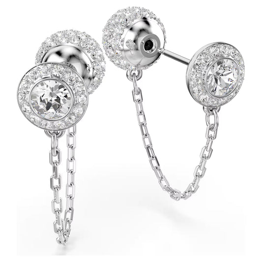 Una Angelic drop earrings, Round cut, White, Rhodium plated