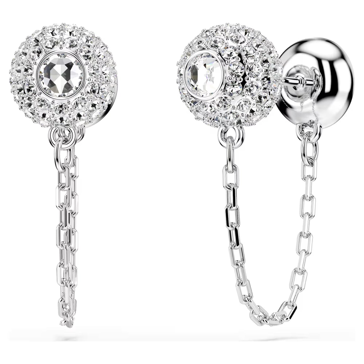 Una Angelic drop earrings, Round cut, White, Rhodium plated