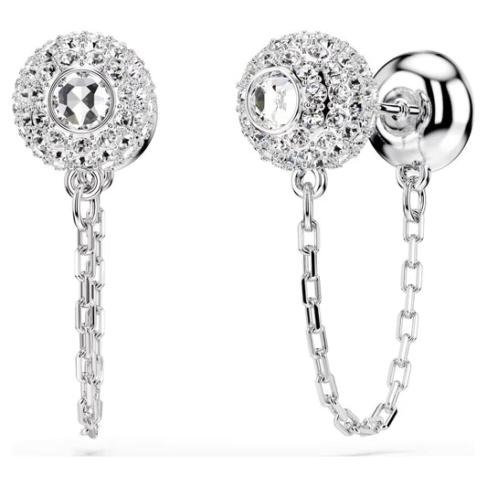 Una Angelic drop earrings, Round cut, White, Rhodium plated