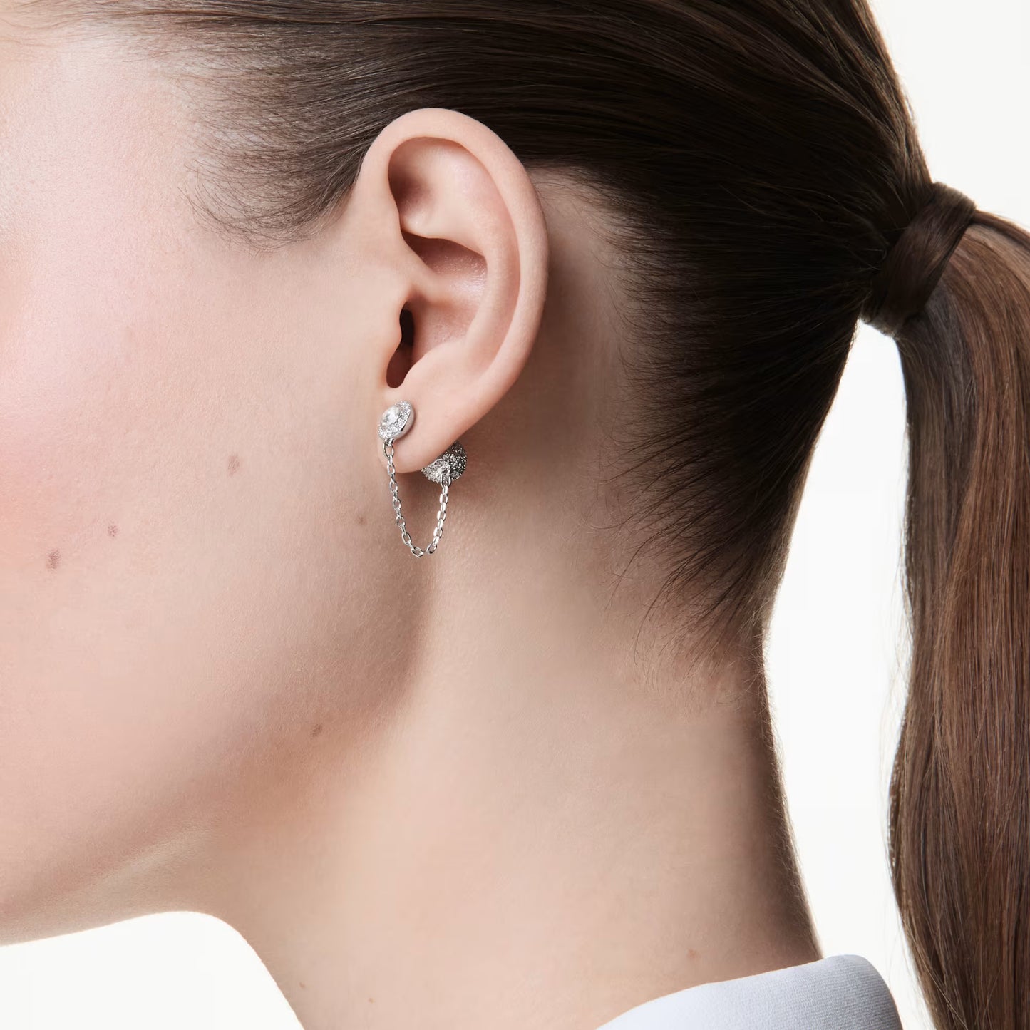 Una Angelic drop earrings, Round cut, White, Rhodium plated