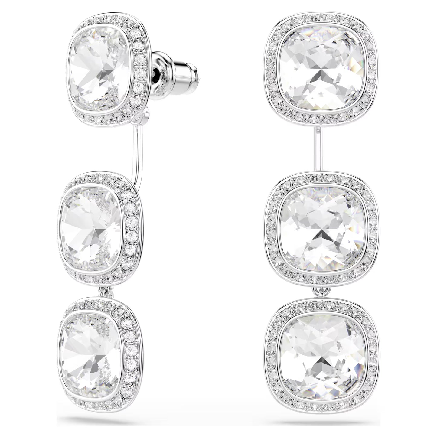 Una Angelic earrings, Cushion cut, White, Rhodium plated