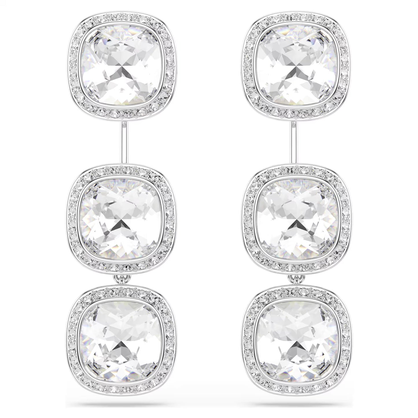 Una Angelic earrings, Cushion cut, White, Rhodium plated