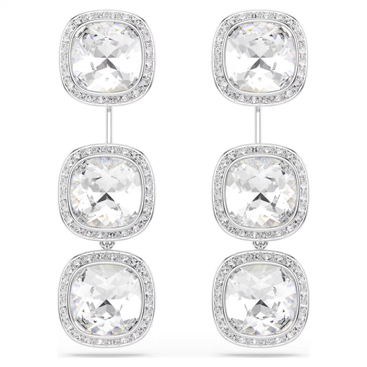 Una Angelic earrings, Cushion cut, White, Rhodium plated