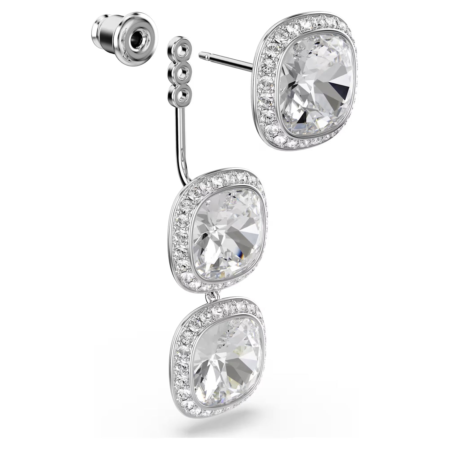 Una Angelic earrings, Cushion cut, White, Rhodium plated