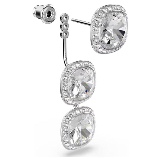Una Angelic earrings, Cushion cut, White, Rhodium plated