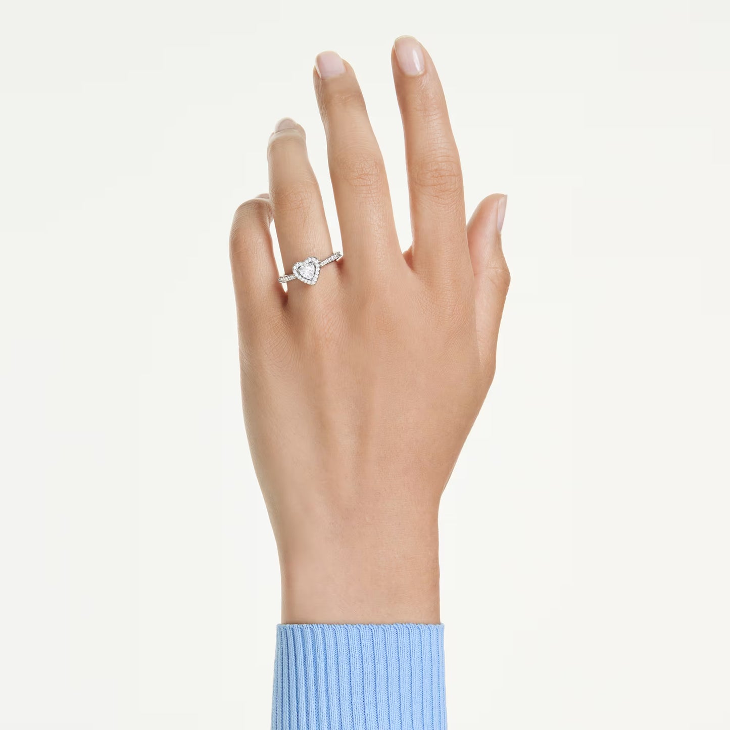 Una Angelic motif ring, Mixed cuts, Heart, White, Rhodium plated