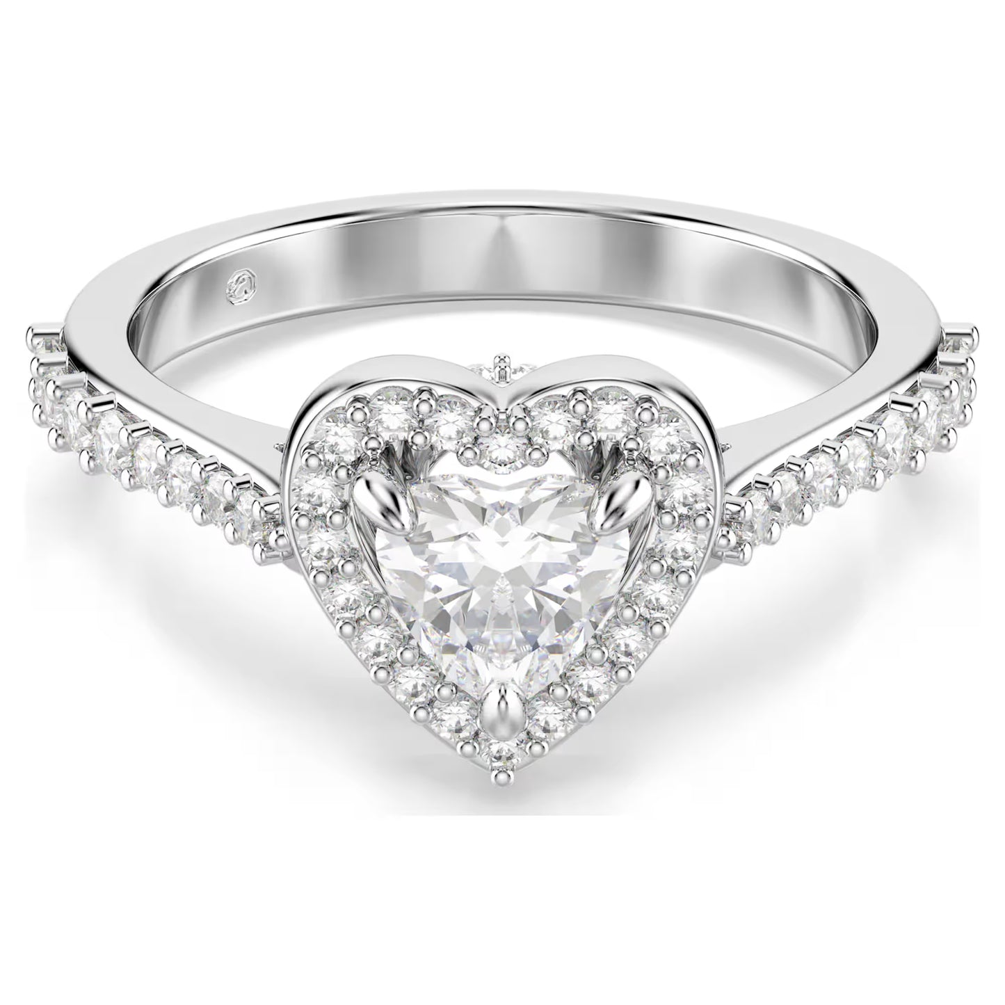 Una Angelic motif ring, Mixed cuts, Heart, White, Rhodium plated