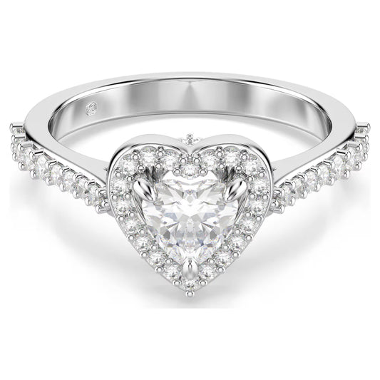 Una Angelic motif ring, Mixed cuts, Heart, White, Rhodium plated