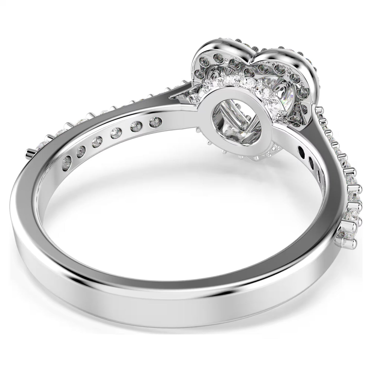 Una Angelic motif ring, Mixed cuts, Heart, White, Rhodium plated