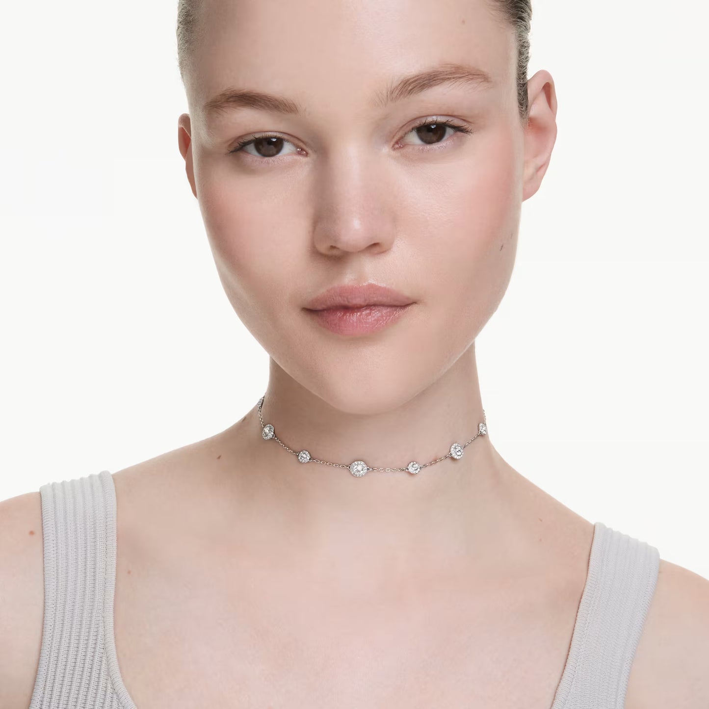 Una Angelic necklace, Round cut, Double sided motifs, White, Rhodium plated
