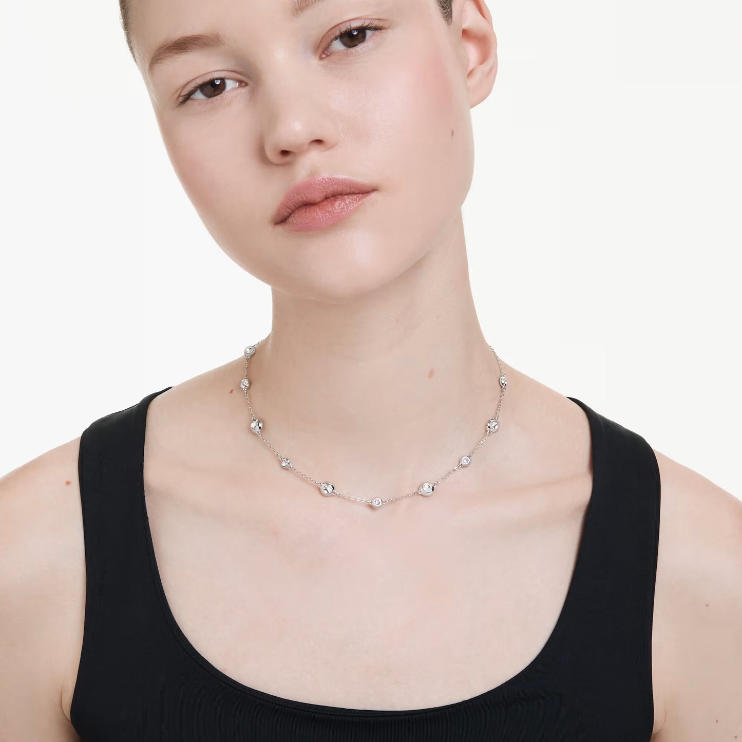 Una Angelic necklace, Round cut, Double sided motifs, White, Rhodium plated